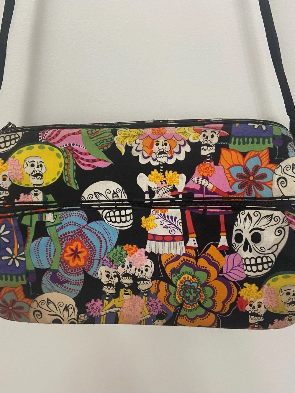 Day of the Dead Floral Skull Crossbody Bag - Black Multicolor